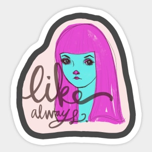 Cute Girl With Pink Girl: Artistic Drawing Portrait Sticker